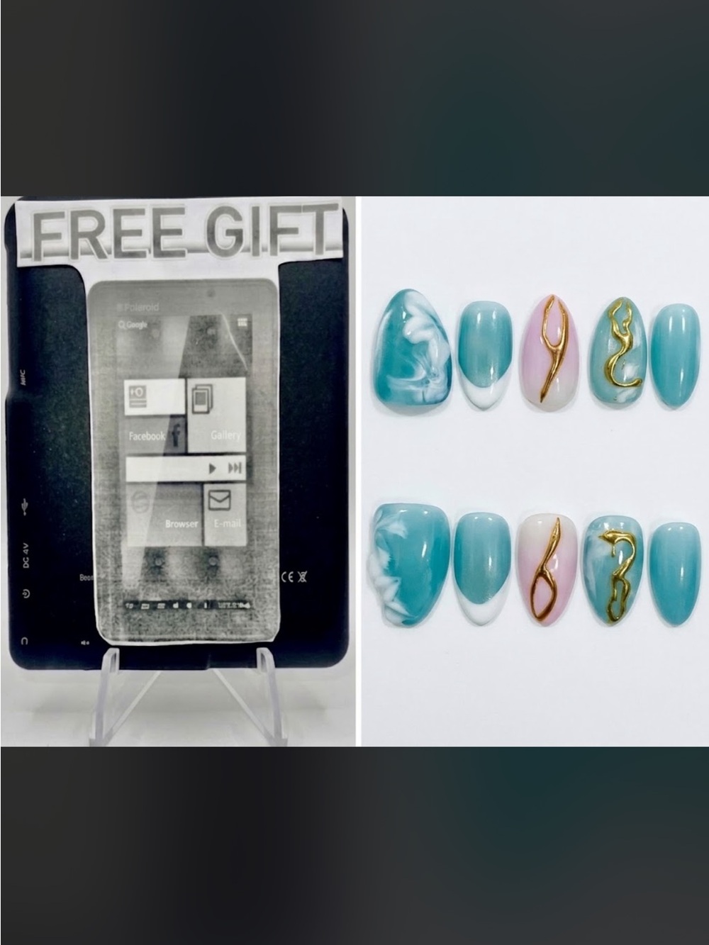 Look Beautiful luxury custom made Press-On Nails reusable with a free tablet